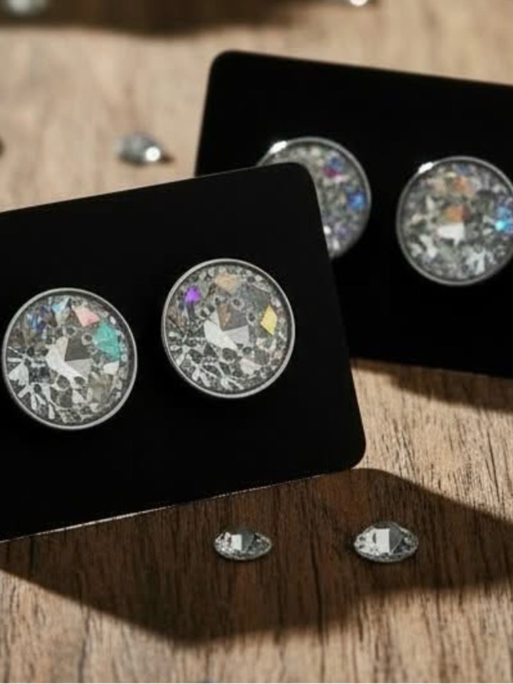 Silver Glitter Disc Stud Earrings - Women Jewelry